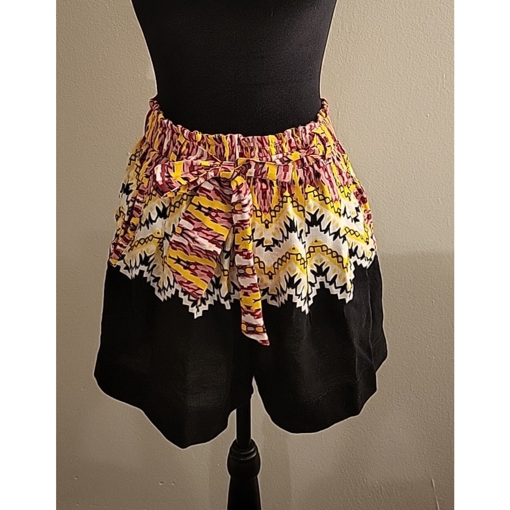 Anthropologie Linen Blend Pink & Black Elastic Waist Tie Belt Pockets Shorts XS